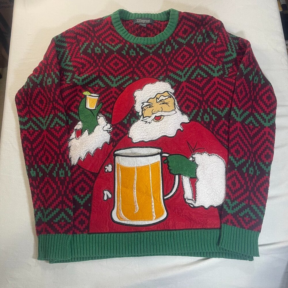 33 degrees Christmas sweater Santa 🎅🏼 Beer Ugly Sweater Size Small Unisex